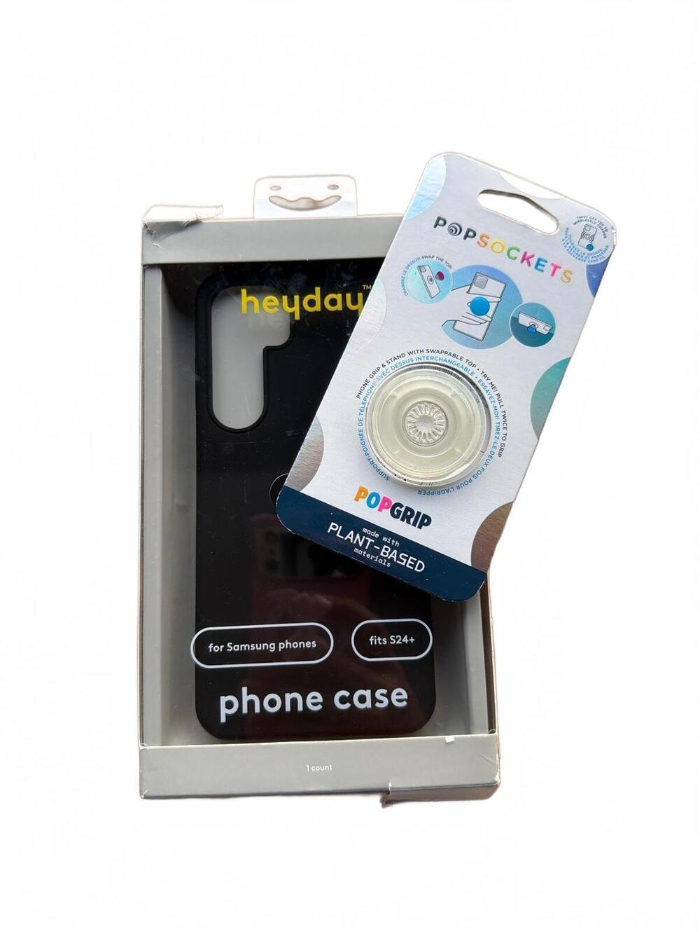 Samsung S24+ Phone Case Popsocket Clear Phone PopGrip heyday Black Case NEW